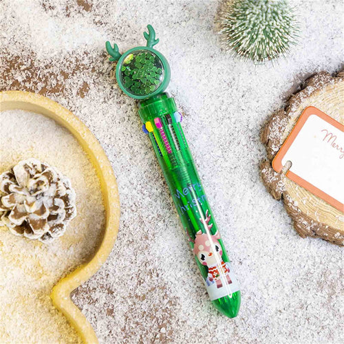10-Color Ballpoint Pen Set - 0.5mm Fine Tip Multicolor Writing Pens for Students, Christmas Office Gifts with 2ml Ink Refills (Santa Edition)